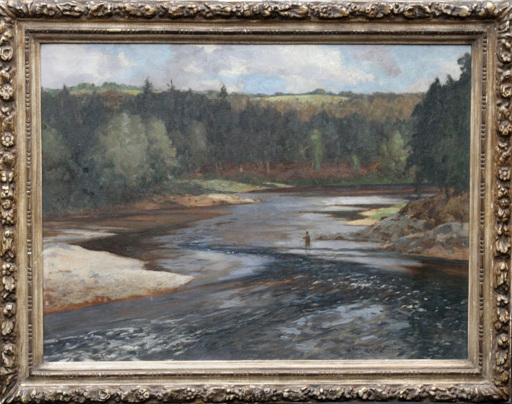 Fisherman on the Upper Spey Scotland by Norman Wilkinson at Richard Taylor Fine Art