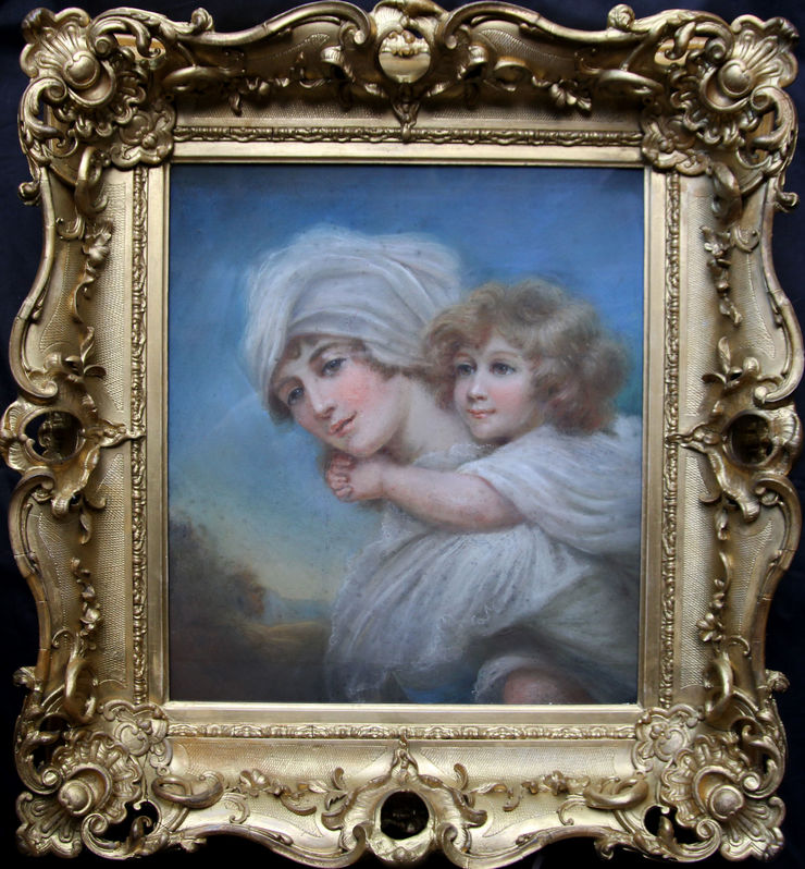 Woman and Child Regency pastel portrait  by British Old Master at Richard Taylor Fine Art