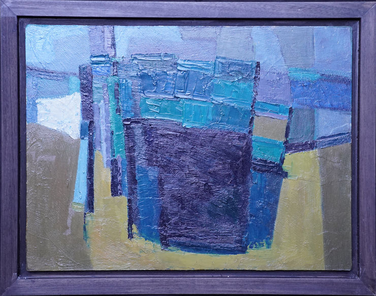 British Blue Yellow Abstract by Peter L Field at Richard Taylor Fine Art