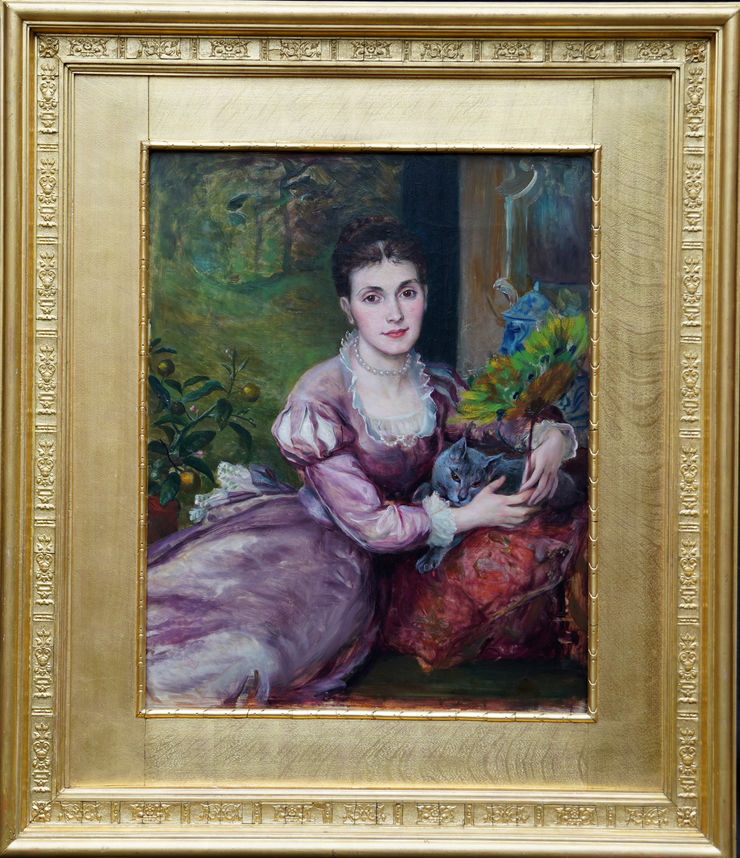 British Portrait of Lady with Persian Cat at Richard Taylor Fine Art