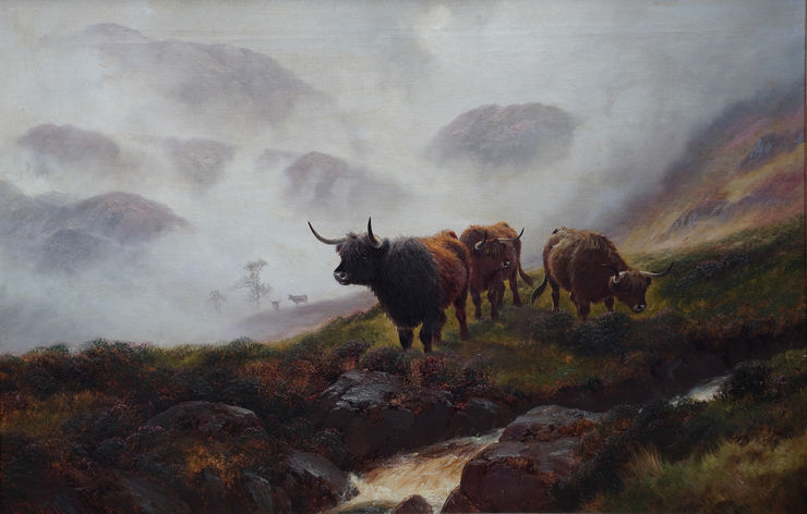 Scottish 19th Century Highland Cattle by Henry R Hall Richard Taylor Fine Art