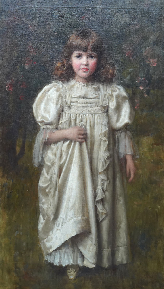 Robert Edward Morrison - Portrait of a Young Girl in a White Dress ...