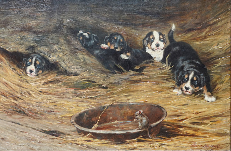 Robert Morley - Scared Puppies and Mouse- Richard Taylor Fine Art