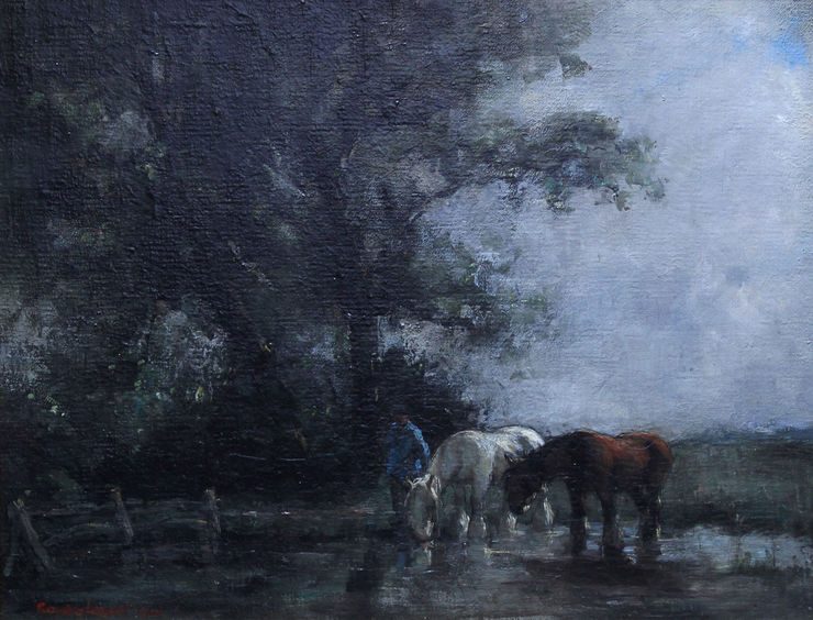Watering Horses Edwardian Impressionist Art by Rowley Leggett Richard Taylor Fine Art