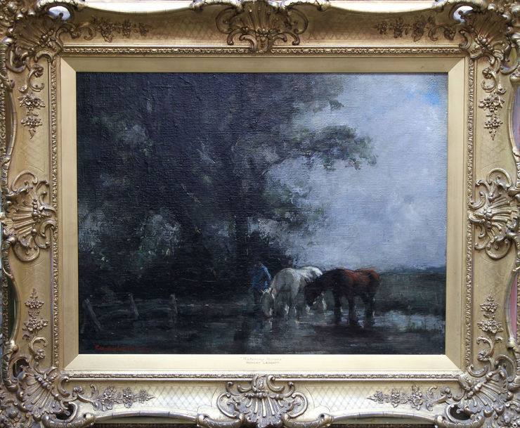 Watering Horses Edwardian Impressionist Landscape Art by Rowley Leggett at Richard Taylor Fine Art