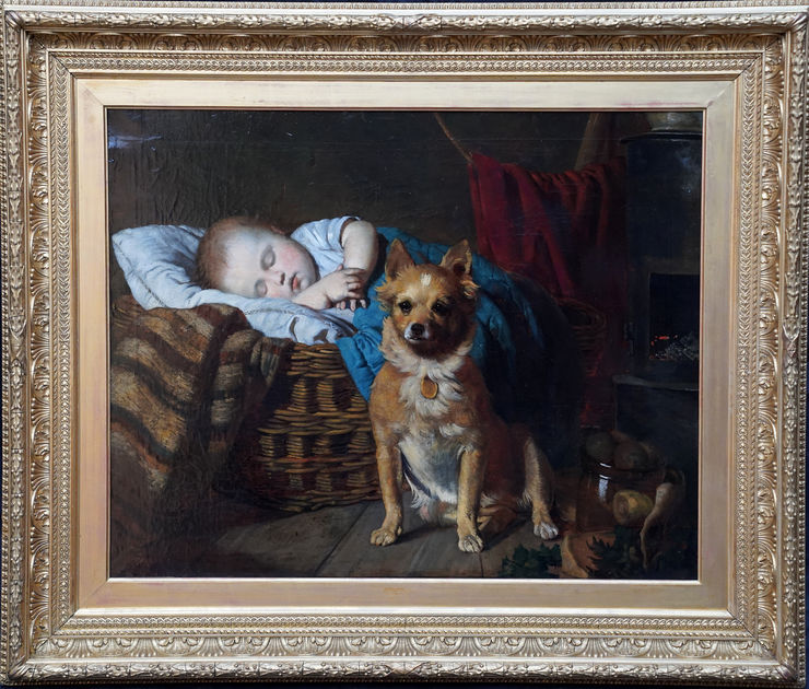 British Portrait of Dog with Baby by Henry Turner Munns at Richard Taylor Fine Art