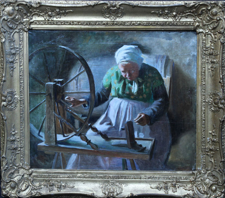 Portrait of Lady Spinning by William Ablett at Richard Taylor Fine Art