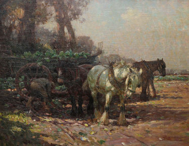 Farmer Loading Horse Drawn Cart