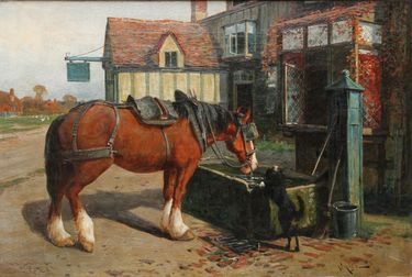 Farm Horse at a Trough Before a Tavern