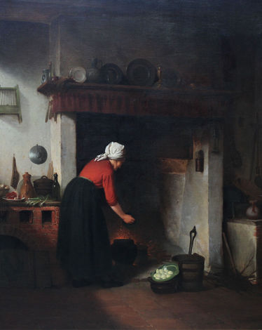 Woman Cooking in a Cottage Interior