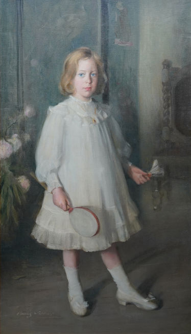 Portrait of Muriel Sutherland Playing Badminton