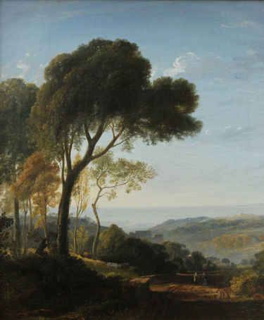 Two Figures in a Landscape with Coastal View Beyond