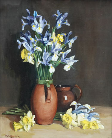 Still Life Floral with Irises and Daffodils
