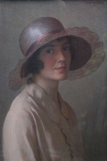 The Pink Bonnet - Portrait of the Artist's Wife - Christian Grace Reid