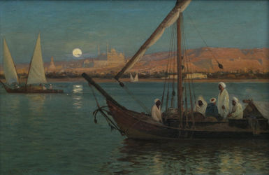 Afterglow and Moonrise on the Nile