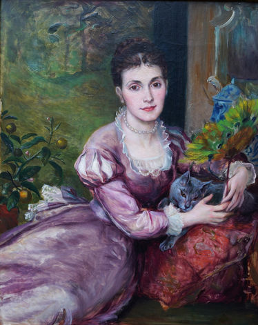 Interior Portrait of a Lady with Persian Blue Cat