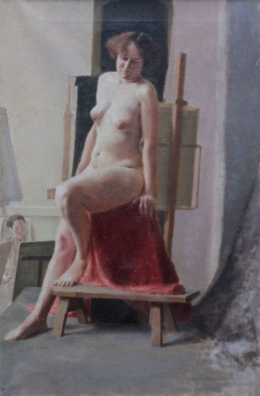Seated Nude Model in Art Class