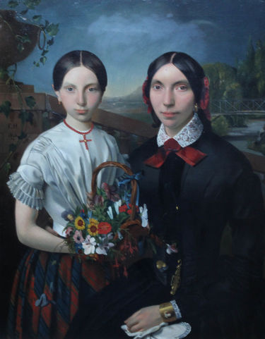 Sisters with Basket of Flowers