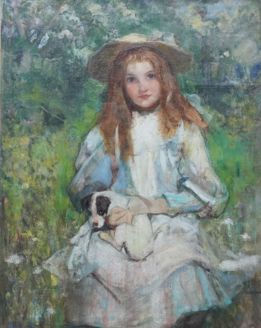 Portrait of a Girl with a Puppy