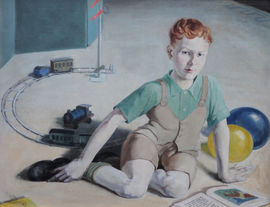 Boy with Train Set Art Deco Portrait by Agnes L Reid Richard Taylor Fine Art