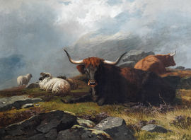 Exhibited British Victorian Cattle in a Landscape by Alfred Grey Richard Taylor Fine Art