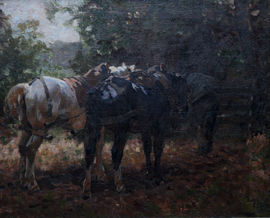 ../British Impressionist 1912 Horses by Edgar Downs Richard Taylor Fine Art