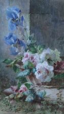 ../Irises and Roses in a Basket by Ermocrate Bucchi Richard Taylor Fine Art