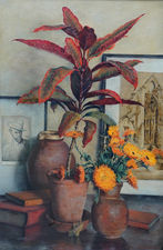 ../British 1940's Marigolds Still Life by Frank Potter Richard Taylor Fine Art