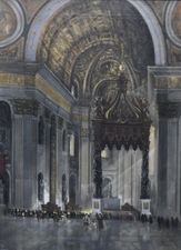 British 50's  Figurative Church Interior by Laurence Henry Irving Richard Taylor Fine Art