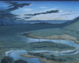 ../British 1970's River landscape by Laurence Henry Irving Richard Taylor Fine Art
