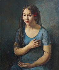 ../British 1930's Portrait of a Girl in Blue by Lionel Ellis Richard Taylor Fine Art