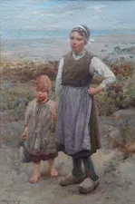 Scottish 1918 portrait of Brother and Sister by Robert McGregor ar Richard Taylor Fine Art