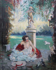 William Ablett Fin d'Ete End of Summer. French Art Deco portrait oil painting